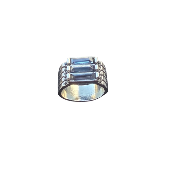 Stainless Steel Ring / Blue Synthetic Cubic Zirconia Stones With Black Accents - Picture 3 of 4